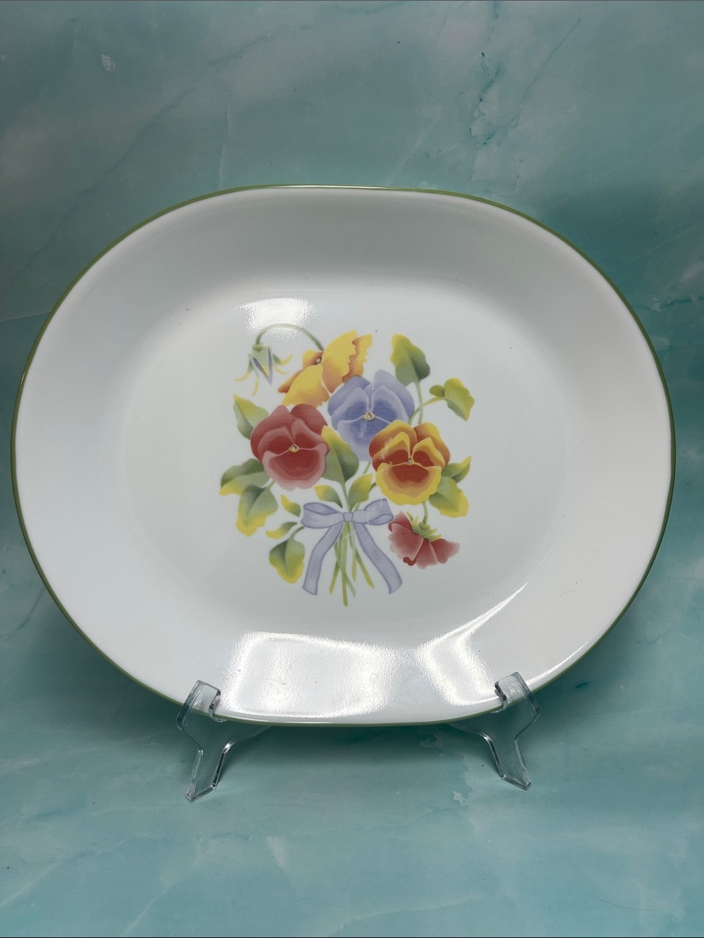 CORELLE SUMMER BLUSH PANSY SERVING PLATTER 12 ¼" x 10"